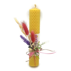 Γυναικεία λαμπάδα από μελισσοκέρι με αποξηραμένα λουλούδια - κορίτσι, λαμπάδες, για ενήλικες, για εφήβους