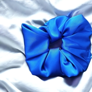 Scrunchie XXL σατέν μπλέ - ύφασμα, σατέν, μαμά, λαστιχάκια μαλλιών - 2