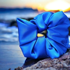 Scrunchie XXL σατέν μπλέ - ύφασμα, σατέν, μαμά, λαστιχάκια μαλλιών - 3