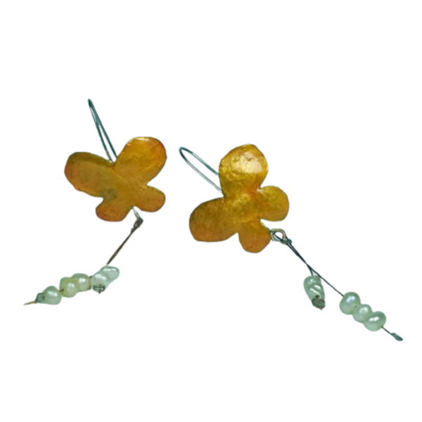 Σκουλαρίκια Πεταλούδες με μαργαριταράκια - ορείχαλκος, μικρά, κρεμαστά, φθηνά