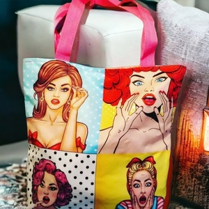 Tote bag pop art - ύφασμα, ώμου, all day, tote, πάνινες τσάντες - 2