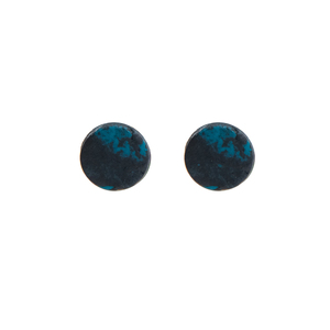 Καρφωτά σκουλαρίκια στρογγυλά από πολυμερικό πηλό μπλε-μαύρο - πηλός, καρφωτά, καρφάκι