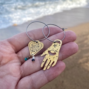 Frida Kahlo inspired earrings, σκουλαρίκια εμπνευσμένα απο την εικαστικό Φρίντα Κάλο - ασήμι, ορείχαλκος, κρίκοι, πέρλες, γάντζος