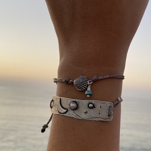 Seashell bracelet, βραχιόλι από μεταλλική κλωστή και ασημένιο κοχύλι - charms, ασήμι 925, κοχύλι, χεριού, αυξομειούμενα - 2