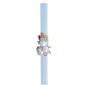 Λαμπάδα λευκή αρωματική γυναικεία με κανέλα και λουλούδια, 32 εκ. - κορίτσι, λαμπάδες, για παιδιά, για εφήβους, ανοιξιάτικα λουλούδια - 2