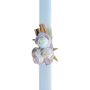 Λαμπάδα λευκή αρωματική γυναικεία με κανέλα και λουλούδια, 32 εκ. - κορίτσι, λαμπάδες, για παιδιά, για εφήβους, ανοιξιάτικα λουλούδια - 4