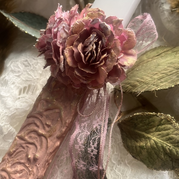 Ανάγλυφη πασχαλινή λαμπάδα με λουλούδια . 37χ4χ1εκ. - κορίτσι, λαμπάδες, για ενήλικες, πασχαλινά δώρα - 4