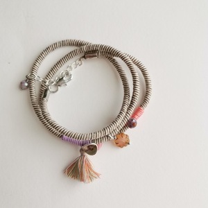 Βραχιόλι boho, coral pink - ημιπολύτιμες πέτρες, κορδόνια, boho, πολύσειρα, χεριού - 2