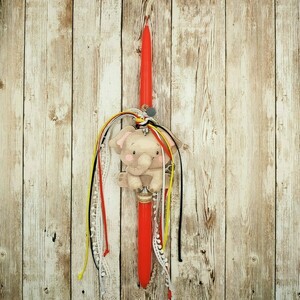 Πασχαλινή λαμπάδα με ξύλινο τιγράκι - κόκκινη, 32εκ - λαμπάδες, για παιδιά, για εφήβους, ζωάκια - 2
