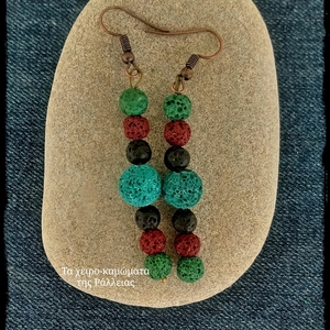 Σκουλαρίκια με πέτρες λάβας -πολύχρωμο - ημιπολύτιμες πέτρες, χάντρες, κρεμαστά, γάντζος - 2
