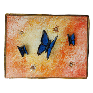 3D Πίνακας ζωγραφικής με πεταλούδες από πηλό 42x32x8 - πίνακες & κάδρα, πεταλούδα, πίνακες ζωγραφικής