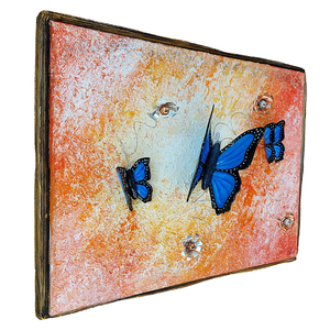 3D Πίνακας ζωγραφικής με πεταλούδες από πηλό 42x32x8 - πίνακες & κάδρα, πεταλούδα, πίνακες ζωγραφικής - 2