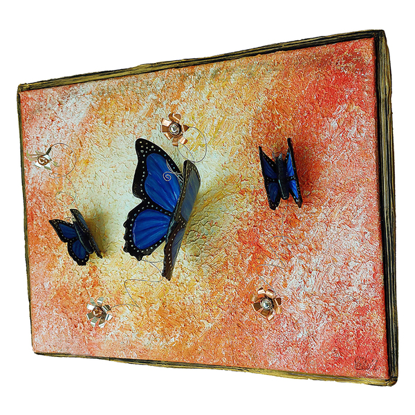 3D Πίνακας ζωγραφικής με πεταλούδες από πηλό 42x32x8 - πίνακες & κάδρα, πεταλούδα, πίνακες ζωγραφικής - 3