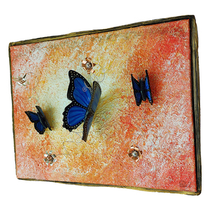 3D Πίνακας ζωγραφικής με πεταλούδες από πηλό πάνω σε καμβά 42x32x8 - πίνακες & κάδρα, πίνακες ζωγραφικής - 3