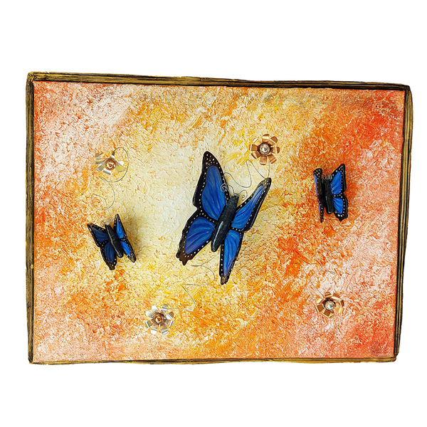 3D Πίνακας ζωγραφικής με πεταλούδες από πηλό 42x32x8 - πίνακες & κάδρα, πεταλούδα, πίνακες ζωγραφικής - 4