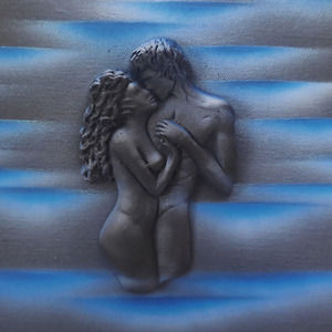 Πίνακας Ζωγραφικής, Σε Καμβά 30x40cm, Art Rubin, Τρισδιάστατος, Φιλί, Μπλε - πίνακες & κάδρα, πίνακες ζωγραφικής - 2