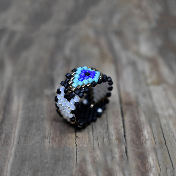Πολύχρωμο χειροποίητο δαχτυλίδι με χάντρες miyuki delica - γυαλί, χάντρες, miyuki delica, σταθερά, μεγάλα - 2