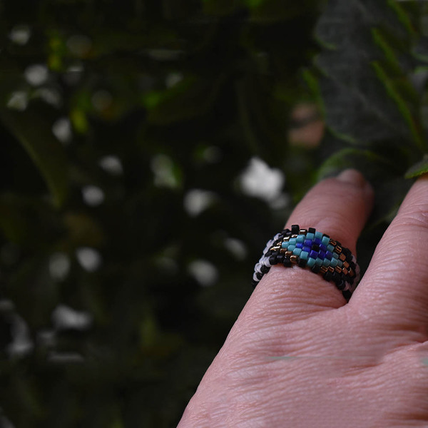Πολύχρωμο χειροποίητο δαχτυλίδι με χάντρες miyuki delica - γυαλί, χάντρες, miyuki delica, σταθερά, μεγάλα - 3