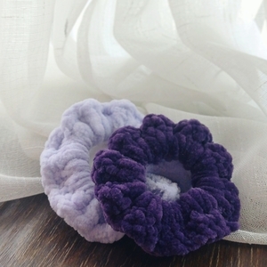 mini fluffy scrunchie λιλά (βελούδινο) - νήμα - 2