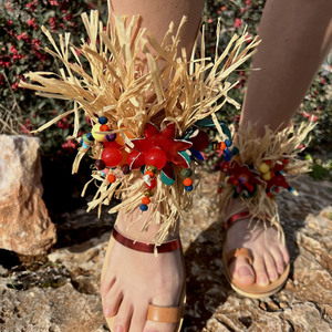 Sculpted ankle strap leather sandals : Gaia - δέρμα, boho, gladiator, φλατ - 2