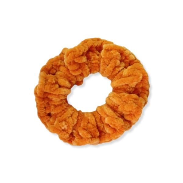 mini fluffy scrunchie πορτοκαλι (βελούδινο) - νήμα, λαστιχάκια μαλλιών