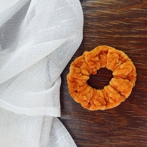 mini fluffy scrunchie πορτοκαλι (βελούδινο) - νήμα, λαστιχάκια μαλλιών - 4
