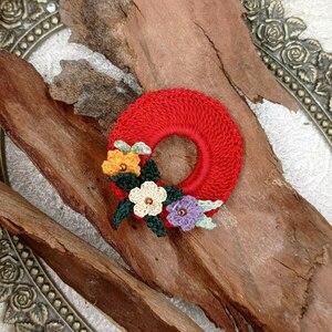 Καρφίτσες πλεκτός δίσκος με λουλούδια - ύφασμα, στρογγυλό, κύκλος, πλεκτή - 4
