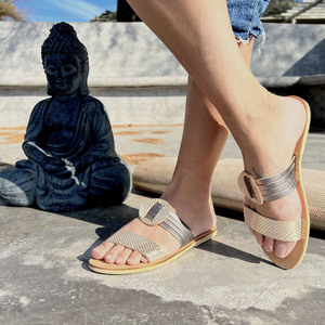 Handmade Greek Leather Sandal : Erato - δέρμα, αρχαιοελληνικό, φλατ, slides