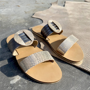 Handmade Greek Leather Sandal : Erato - δέρμα, αρχαιοελληνικό, φλατ, slides - 3