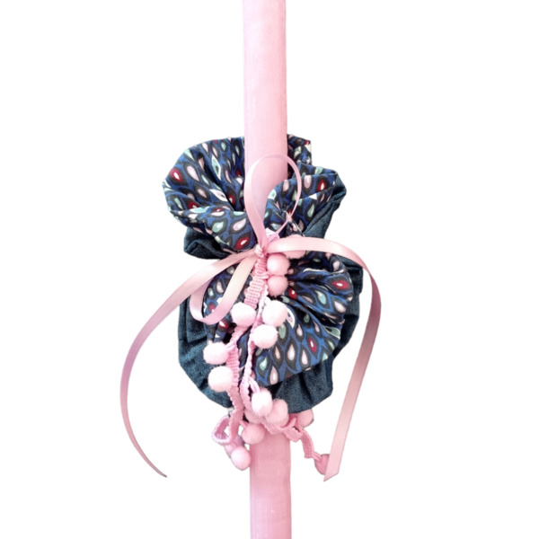 Πασχαλινή λαμπάδα ροζ με 2 scrunchies denim μπλε - κορίτσι, λαμπάδες, για ενήλικες, για εφήβους