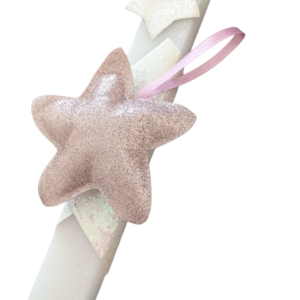 Πασχαλινή λαμπάδα λευκή πλακέ με γκλίτερ αστεράκια σε ροζ και λευκό χρώμα - κορίτσι, λαμπάδες, για παιδιά, για μωρά - 2