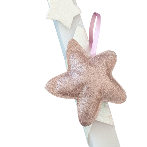 Πασχαλινή λαμπάδα λευκή πλακέ με γκλίτερ αστεράκια σε ροζ και λευκό χρώμα - κορίτσι, λαμπάδες, για παιδιά, για μωρά - 3