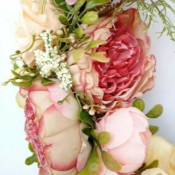 Ξύλινο στεφάνι με λουλούδια και λαγουδάκια - λουλούδια, διακοσμητικά, ζευγάρια, για ενήλικες, ζωάκια - 4
