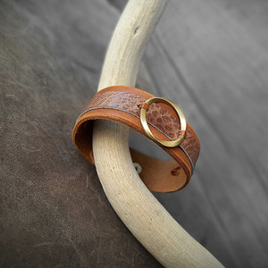 Unisex Καφέ Δερμάτινο Βραχιόλι Mobius Ring, 19Χ2 εκ - δέρμα, charms, επιχρυσωμένα, άπειρο, unisex gifts - 3