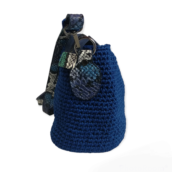 Χειροποίητη πλεκτή γυναικεία καθημερινή τσάντα ώμου μπλε -KA299 - animal print, νήμα, ώμου, all day, πλεκτές τσάντες - 4