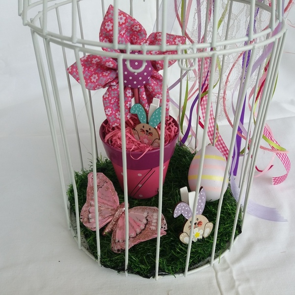 Κλουβί μεταλλικό με λουλούδι - διακοσμητικά, πασχαλινά δώρα - 2