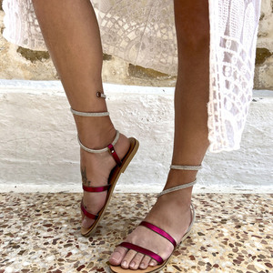 Lace up sandal: Sofianna - δέρμα, στρας, gladiator, φλατ - 2