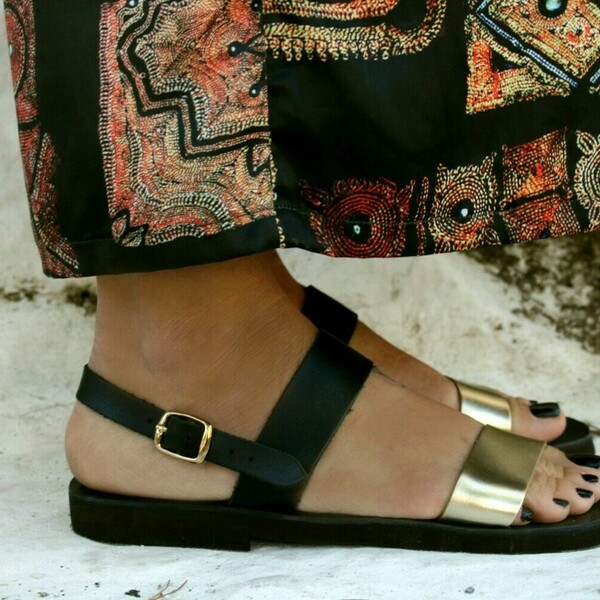 Greek handmade Leather Sandal : Alcestis - δέρμα, αρχαιοελληνικό, φλατ, ankle strap