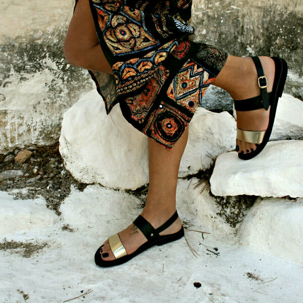 Greek handmade Leather Sandal : Alcestis - δέρμα, αρχαιοελληνικό, φλατ, ankle strap - 2