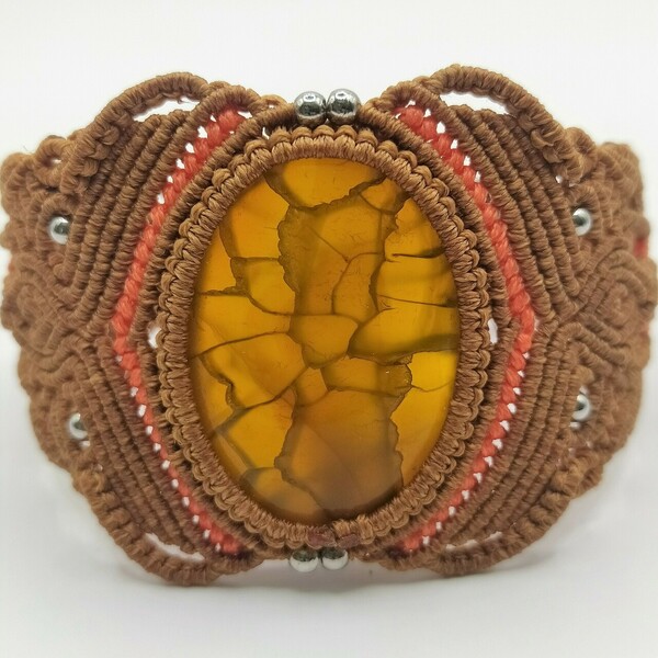 Yellow Moon Bracelet - ημιπολύτιμες πέτρες, μακραμέ, boho, χεριού, αυξομειούμενα