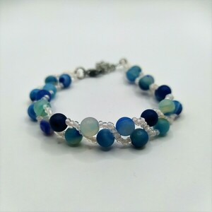 Blue Agate with Seed Beads Bracelet - χάντρες, ατσάλι, boho, χεριού, αυξομειούμενα - 4