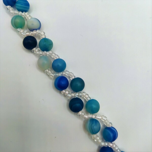 Blue Agate with Seed Beads Bracelet - χάντρες, ατσάλι, boho, χεριού, αυξομειούμενα - 5