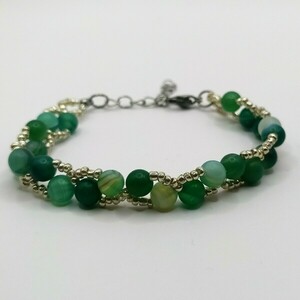 Green Matte Agate with Seed Beads Bracelet - χάντρες, boho, χεριού, αυξομειούμενα - 2