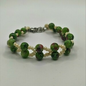 Green Agate with Seed Beads Bracelet - χάντρες, boho, χεριού, αυξομειούμενα