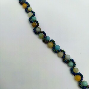 Amazonite with Seed Beads Bracelet - ημιπολύτιμες πέτρες, χάντρες, boho, χεριού, αυξομειούμενα - 2
