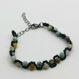 Amazonite with Seed Beads Bracelet - ημιπολύτιμες πέτρες, χάντρες, boho, χεριού, αυξομειούμενα - 5