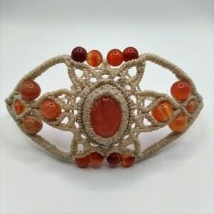 Sweet Orange Bracelet - ημιπολύτιμες πέτρες, μακραμέ, boho, χεριού, αυξομειούμενα