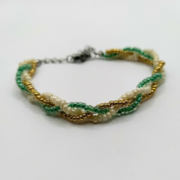 Turquoise Seed Beads Bracelet - χάντρες, boho, χεριού, αυξομειούμενα - 2