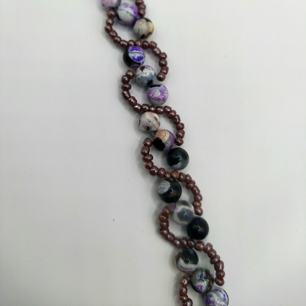 Purple Agate with Seed Beads Bracelet - ημιπολύτιμες πέτρες, χάντρες, boho, χεριού, αυξομειούμενα