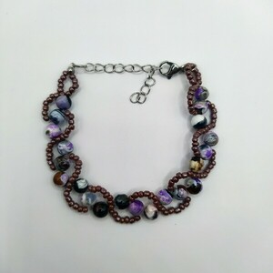 Purple Agate with Seed Beads Bracelet - ημιπολύτιμες πέτρες, χάντρες, boho, χεριού, αυξομειούμενα - 2